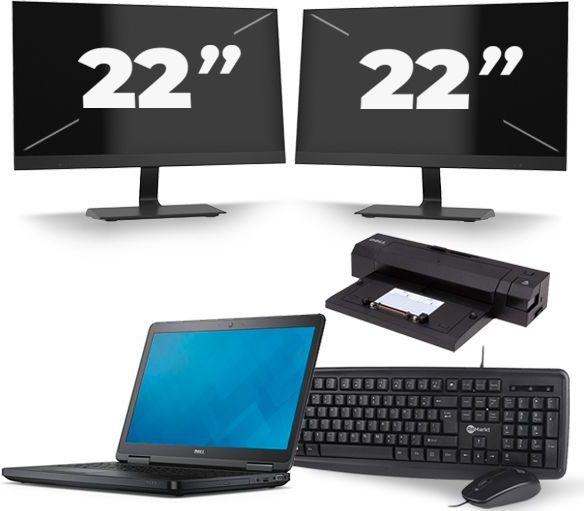Dell Latitude E5540 - Intel Core i3-4e Generatie - 15 inch - 8GB RAM - 256GB SSD - Windows 11 + 2x 22 inch Monitor Zichtbaar gebruikt