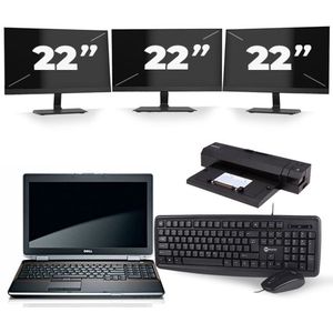 Dell Latitude E6520 - Intel Core i5-2e Generatie - 15 inch - 8GB RAM - 240GB SSD - Windows 10 + 3x 22 inch Monitor
