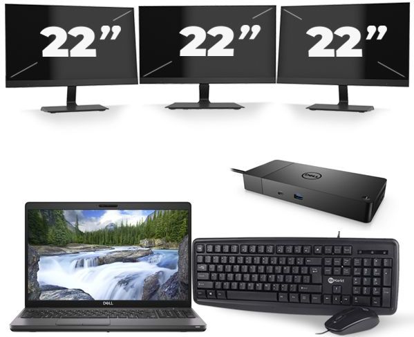 Dell Precision 3541 - Intel Core i7-9e Generatie - 15 inch - 16GB RAM - 256GB SSD - Windows 11 + 3x 22 inch Monitor Nette Staat