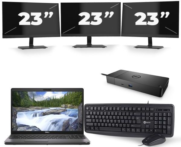 Dell Precision 3541 - Intel Core i7-9e Generatie - 15 inch - 16GB RAM - 256GB SSD - Windows 11 + 3x 23 inch Monitor Nette Staat