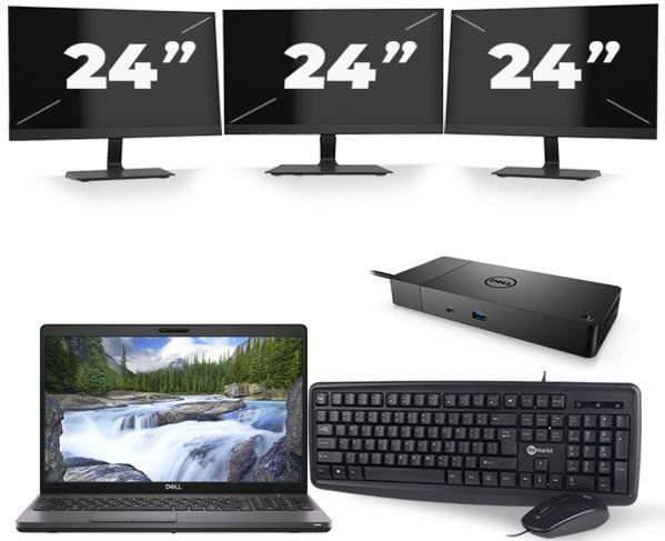 Dell Precision 3541 - Intel Core i7-9e Generatie - 15 inch - 16GB RAM - 256GB SSD - Windows 11 + 3x 24 inch Monitor Nette Staat