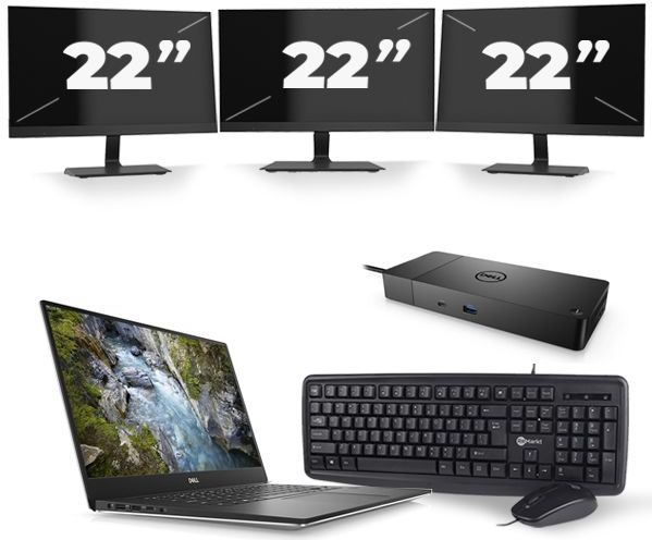 Dell Precision 5530 - Intel Core i7-8e Generatie - 15 inch - 16GB RAM - 256GB SSD - Windows 11 + 3x 22 inch Monitor Zichtbaar gebruikt