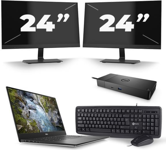 Dell Precision 5540 - Intel Core i7-9e Generatie - 15 inch - 16GB RAM - 256GB SSD - Windows 11 + 2x 24 inch Monitor Nette Staat