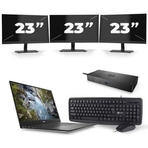 Dell Precision 5540 - Intel Core i7-9e Generatie - 15 inch - 16GB RAM - 256GB SSD - Windows 11 + 3x 23 inch Monitor Zichtbaar gebruikt