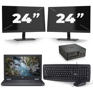 Dell Precision 7530 - Intel Core i7-8e Generatie - 15 inch - 16GB RAM - 256GB SSD - Windows 11 + 2x 24 inch Monitor Zichtbaar gebruikt