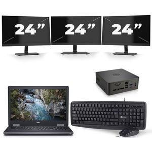Dell Precision 7530 - Intel Core i7-8e Generatie - 15 inch - 16GB RAM - 256GB SSD - Windows 11 + 3x 24 inch Monitor Zichtbaar gebruikt