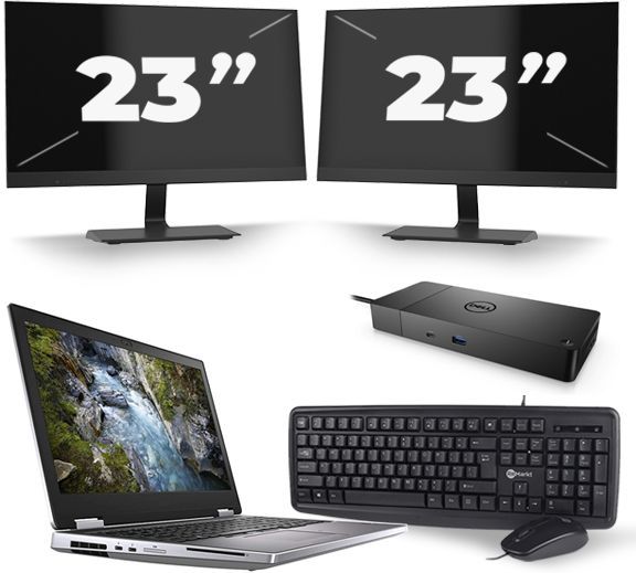 Dell Precision 7540 - Intel Core i7-9e Generatie - 15 inch - 16GB RAM - 256GB SSD - Windows 11 + 2x 23 inch Monitor Nette Staat