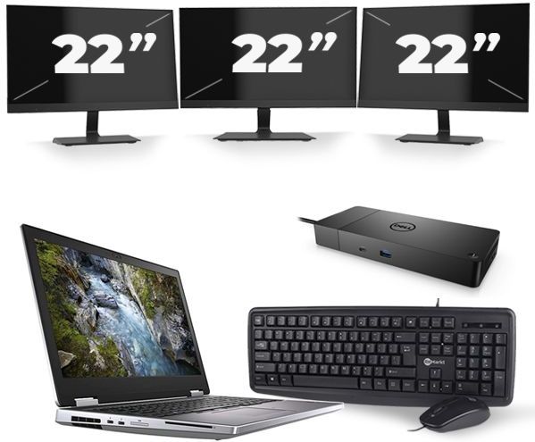 Dell Precision 7540 - Intel Core i7-9e Generatie - 15 inch - 16GB RAM - 256GB SSD - Windows 11 + 3x 22 inch Monitor Nette Staat