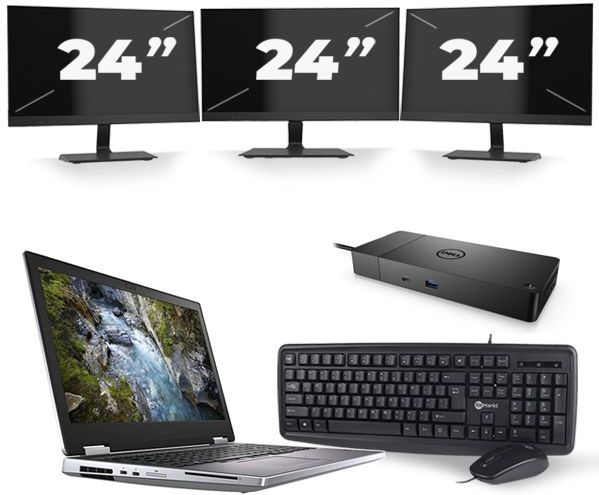 Dell Precision 7540 - Intel Core i7-9e Generatie - 15 inch - 16GB RAM - 256GB SSD - Windows 11 + 3x 24 inch Monitor Nette Staat