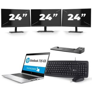 HP EliteBook 735 G5 - AMD Ryzen 3 PRO 2300U - 13 inch - 8GB RAM - 256GB SSD - Windows 10 + 3x 24 inch Monitor