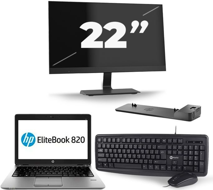 HP EliteBook 820 G3 - Intel Core i5-6e Generatie - 12 inch - 8GB RAM - 256GB SSD - Windows 11 + 1x 22 inch Monitor Nette Staat