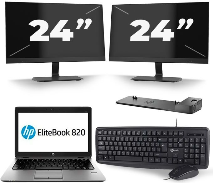 HP EliteBook 820 G3 - Intel Core i5-6e Generatie - 12 inch - 8GB RAM - 256GB SSD - Windows 11 + 2x 24 inch Monitor Nette Staat