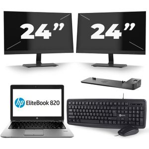 HP EliteBook 820 G3 - Intel Core i5-6e Generatie - 12 inch - 8GB RAM - 256GB SSD - Windows 11 + 2x 24 inch Monitor Zichtbare schade