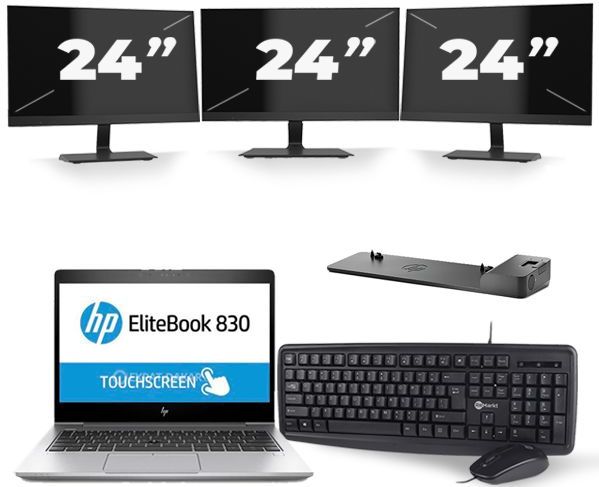 HP EliteBook 830 G5 - Intel Core i5-8e Generatie - 13 inch - 16GB RAM - 256GB SSD - Windows 11 + 3x 24 inch Monitor Zichtbare schade