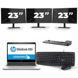 HP EliteBook 830 G5 - Intel Core i7-8e Generatie - 13 inch - 16GB RAM - 512GB SSD - Windows 11 + 3x 23 inch Monitor Zichtbaar gebruikt