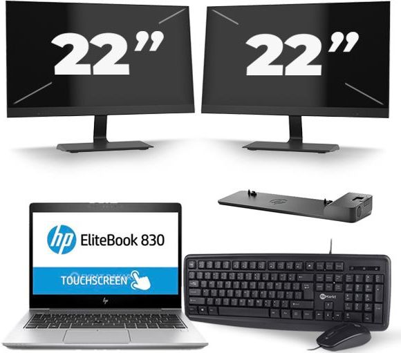 HP EliteBook 830 G5 - Intel Core i7-8e Generatie - 13 inch - 16GB RAM - 256GB SSD - Windows 11 + 2x 22 inch Monitor Zichtbare schade