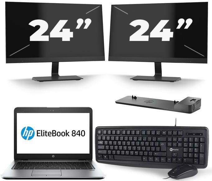 HP EliteBook 840 G3 - Intel Core i5-6e Generatie - 14 inch - 8GB RAM - 256GB SSD - Windows 11 + 2x 24 inch Monitor Nette Staat