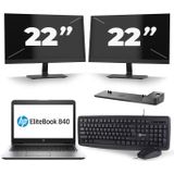 HP EliteBook 840 G3 - Intel Core i7-6e Generatie - 14 inch - 16GB RAM - 256GB SSD - Windows 11 + 2x 22 inch Monitor Nette Staat