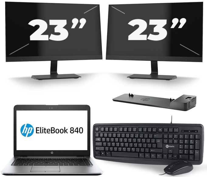 HP EliteBook 840 G3 - Intel Core i7-6e Generatie - 14 inch - 16GB RAM - 256GB SSD - Windows 11 + 2x 23 inch Monitor Nette Staat