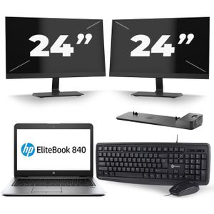 HP EliteBook 840 G3 - Intel Core i7-6e Generatie - 14 inch - 16GB RAM - 256GB SSD - Windows 11 + 2x 24 inch Monitor Nette Staat