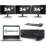 HP EliteBook 840 G3 - Intel Core i7-6e Generatie - 14 inch - 16GB RAM - 512GB SSD - Windows 11 + 3x 24 inch Monitor Nette Staat