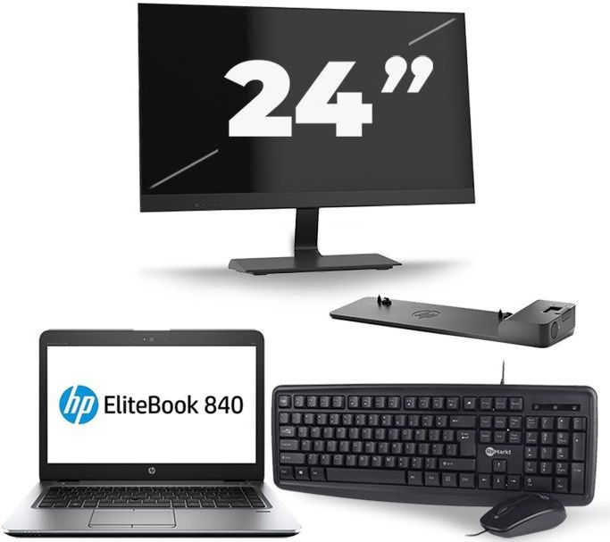 HP EliteBook 840 G3 - Intel Core i7-6e Generatie - 14 inch - 16GB RAM - 256GB SSD - Windows 11 + 1x 24 inch Monitor Zichtbaar gebruikt