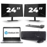 HP EliteBook 840 G3 - Intel Core i7-6e Generatie - 14 inch - 16GB RAM - 256GB SSD - Windows 11 + 2x 24 inch Monitor Zichtbaar gebruikt