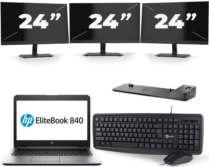 HP EliteBook 840 G3 - Intel Core i7-6e Generatie - 14 inch - 16GB RAM - 256GB SSD - Windows 11 + 3x 24 inch Monitor Zichtbare schade