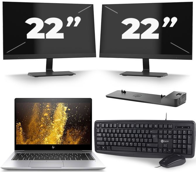 HP EliteBook 840 G5 - Intel Core i7-8e Generatie - 14 inch - 16GB RAM - 512GB SSD - Windows 11 + 2x 22 inch Monitor