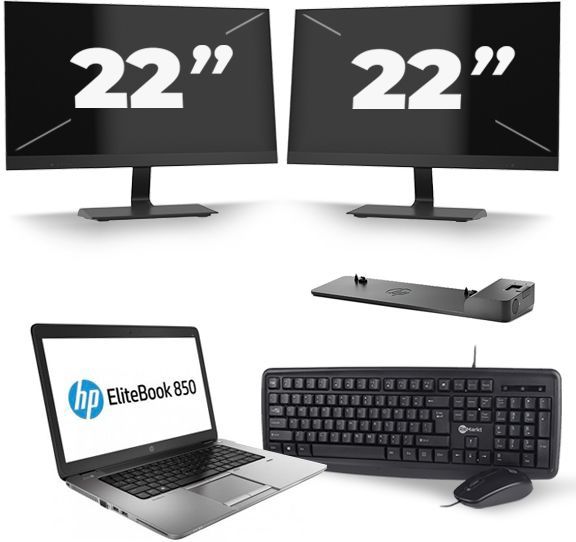 HP EliteBook 850 G1 - Intel Core i5-4e Generatie - 15 inch - 8GB RAM - 256GB SSD - Windows 11 + 2x 22 inch Monitor