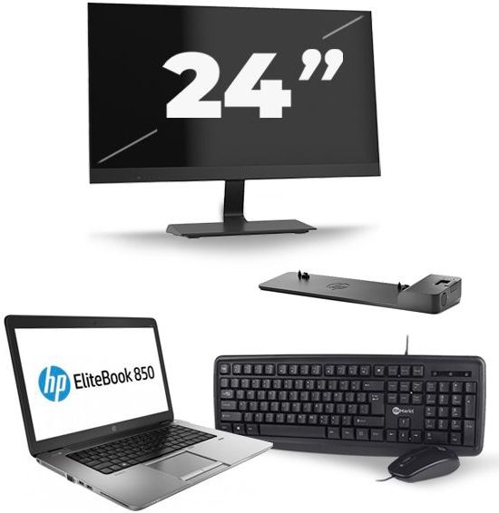 HP EliteBook 850 G1 - Intel Core i5-4e Generatie - 15 inch - 8GB RAM - 256GB SSD - Windows 11 + 1x 24 inch Monitor