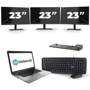 HP EliteBook 850 G1 - Intel Core i5-4e Generatie - 15 inch - 8GB RAM - 256GB SSD - Windows 11 + 3x 23 inch Monitor Zichtbare schade