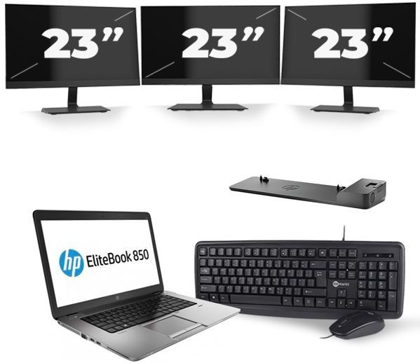 HP EliteBook 850 G1 - Intel Core i5-4e Generatie - 15 inch - 8GB RAM - 256GB SSD - Windows 11 + 3x 23 inch Monitor
