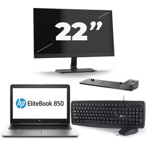 HP EliteBook 850 G3 - Intel Core i5-6e Generatie - 15 inch - 8GB RAM - 240GB SSD - Windows 11 + 1x 22 inch Monitor Zichtbaar gebruikt