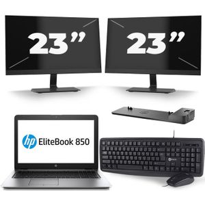 HP EliteBook 850 G3 - Intel Core i5-6e Generatie - 15 inch - 8GB RAM - 256GB SSD - Windows 11 + 2x 23 inch Monitor
