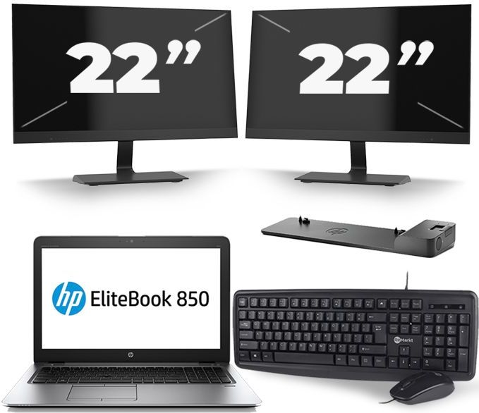 HP EliteBook 850 G3 - Intel Core i5-6e Generatie - 15 inch - 8GB RAM - 256GB SSD - Windows 11 + 2x 22 inch Monitor Zichtbare schade