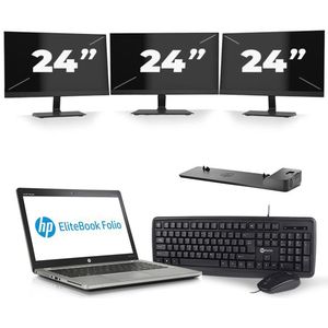 HP EliteBook Folio 9470m - Intel Core i7-3e Generatie - 14 inch - 8GB RAM - 240GB SSD - Windows 10 + 3x 24 inch Monitor