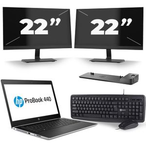 HP ProBook 440 G5 - Intel Core i3-7e Generatie - 14 inch - 8GB RAM - 240GB SSD - Windows 11 + 2x 22 inch Monitor Zichtbaar gebruikt