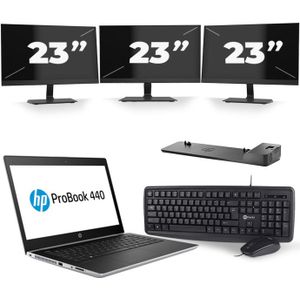 HP ProBook 440 G5 - Intel Core i3-7e Generatie - 14 inch - 8GB RAM - 240GB SSD - Windows 11 + 3x 23 inch Monitor Zichtbare schade