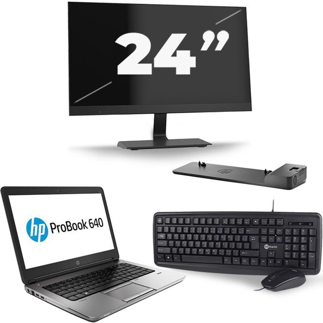 HP ProBook 640 G4 - Intel Core i3-8e Generatie - 14 inch - 8GB RAM - 256GB SSD - Windows 11 + 1x 24 inch Monitor Zichtbare schade