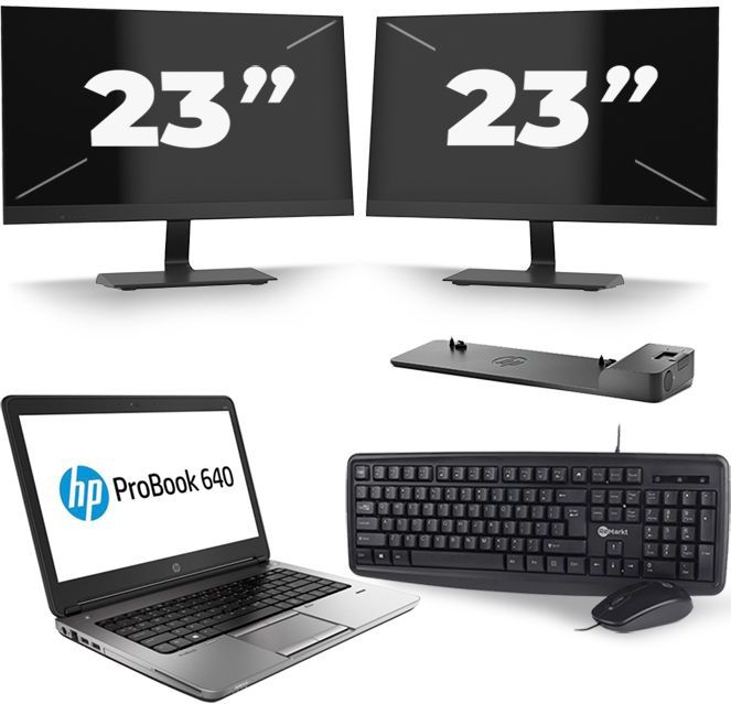 HP ProBook 640 G4 - Intel Core i3-8e Generatie - 14 inch - 8GB RAM - 256GB SSD - Windows 11 + 2x 23 inch Monitor Zichtbare schade
