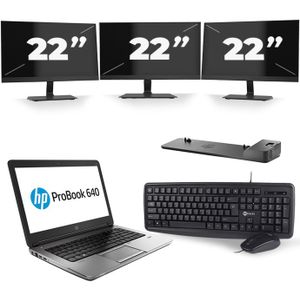 HP ProBook 640 G4 - Intel Core i3-8e Generatie - 14 inch - 8GB RAM - 256GB SSD - Windows 11 + 3x 22 inch Monitor Zichtbare schade