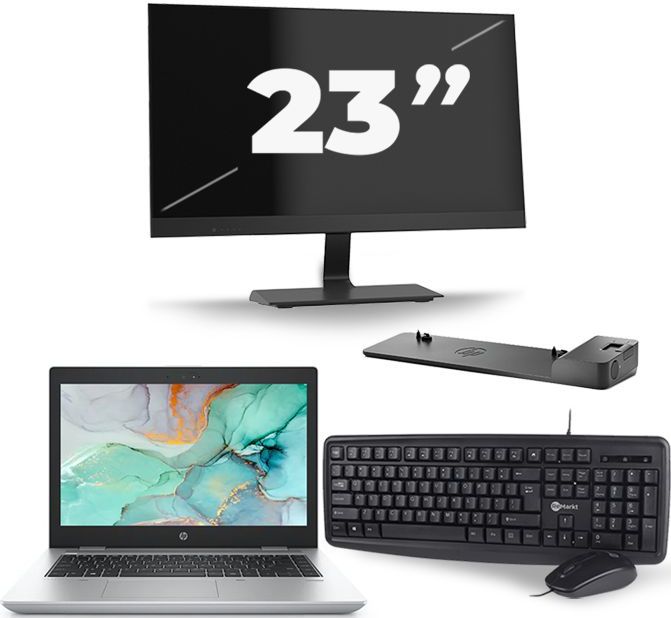 HP ProBook 645 G4 - AMD Ryzen 3 PRO 2300U - 14 inch - 8GB RAM - 256GB SSD - Windows 10 + 1x 23 inch Monitor Zichtbare schade