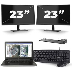 HP ZBook 15 G3 - Intel Core i7-6e Generatie - 15 inch - 16GB RAM - 256GB SSD - Windows 11 + 2x 23 inch Monitor Nette Staat