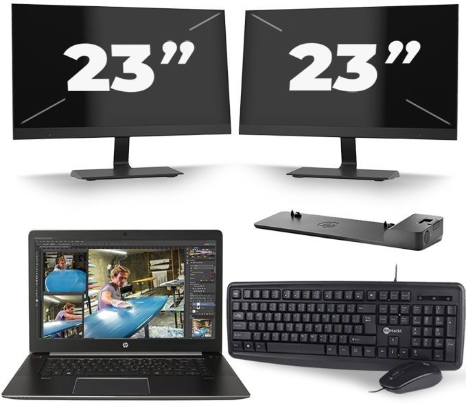 HP ZBook Studio G3 - Intel Core i7-6e Generatie - 15 inch - 16GB RAM - 256GB SSD - Windows 11 + 2x 23 inch Monitor Zichtbaar gebruikt