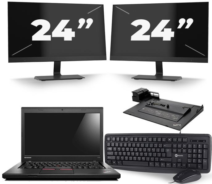 Lenovo ThinkPad L460 - Intel Core i5-6e Generatie - 14 inch - 8GB RAM - 256GB SSD - Windows 11 + 2x 24 inch Monitor Zichtbaar gebruikt