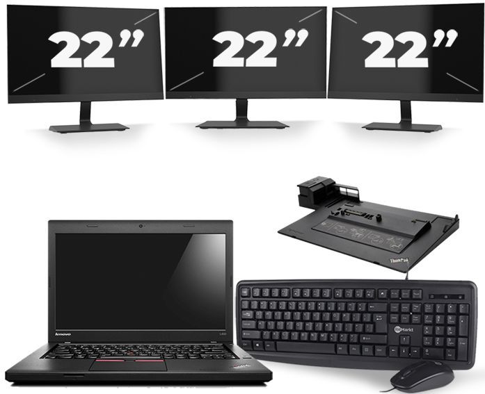 Lenovo ThinkPad L460 - Intel Core i5-6e Generatie - 14 inch - 8GB RAM - 256GB SSD - Windows 11 + 3x 22 inch Monitor Zichtbaar gebruikt