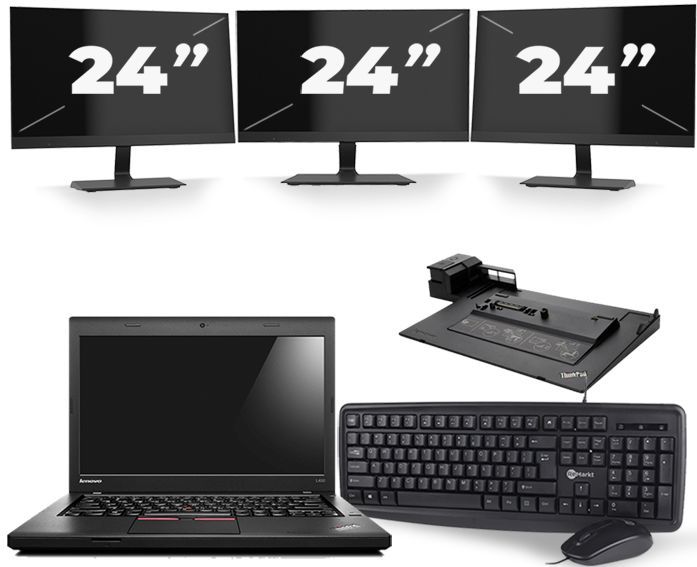 Lenovo ThinkPad L460 - Intel Core i5-6e Generatie - 14 inch - 8GB RAM - 256GB SSD - Windows 11 + 3x 24 inch Monitor Zichtbaar gebruikt