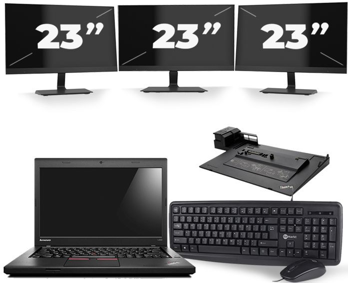 Lenovo ThinkPad L460 - Intel Core i5-6e Generatie - 14 inch - 8GB RAM - 256GB SSD - Windows 11 + 3x 23 inch Monitor Zichtbare schade