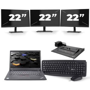 Lenovo ThinkPad T460s - Intel Core i5-6e Generatie - 14 inch - 8GB RAM - 256GB SSD - Windows 11 + 3x 22 inch Monitor Zichtbaar gebruikt